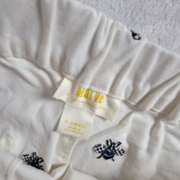 Maeve Anthropologie Women Bee Embroidered Cotton Pants XS White Side Stripes - Picture 4 of 12